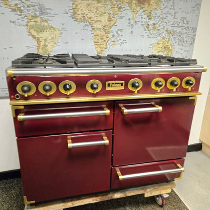 Falcon Gas Range Cooker in Burgundy Red with a Brass Trim 110cm