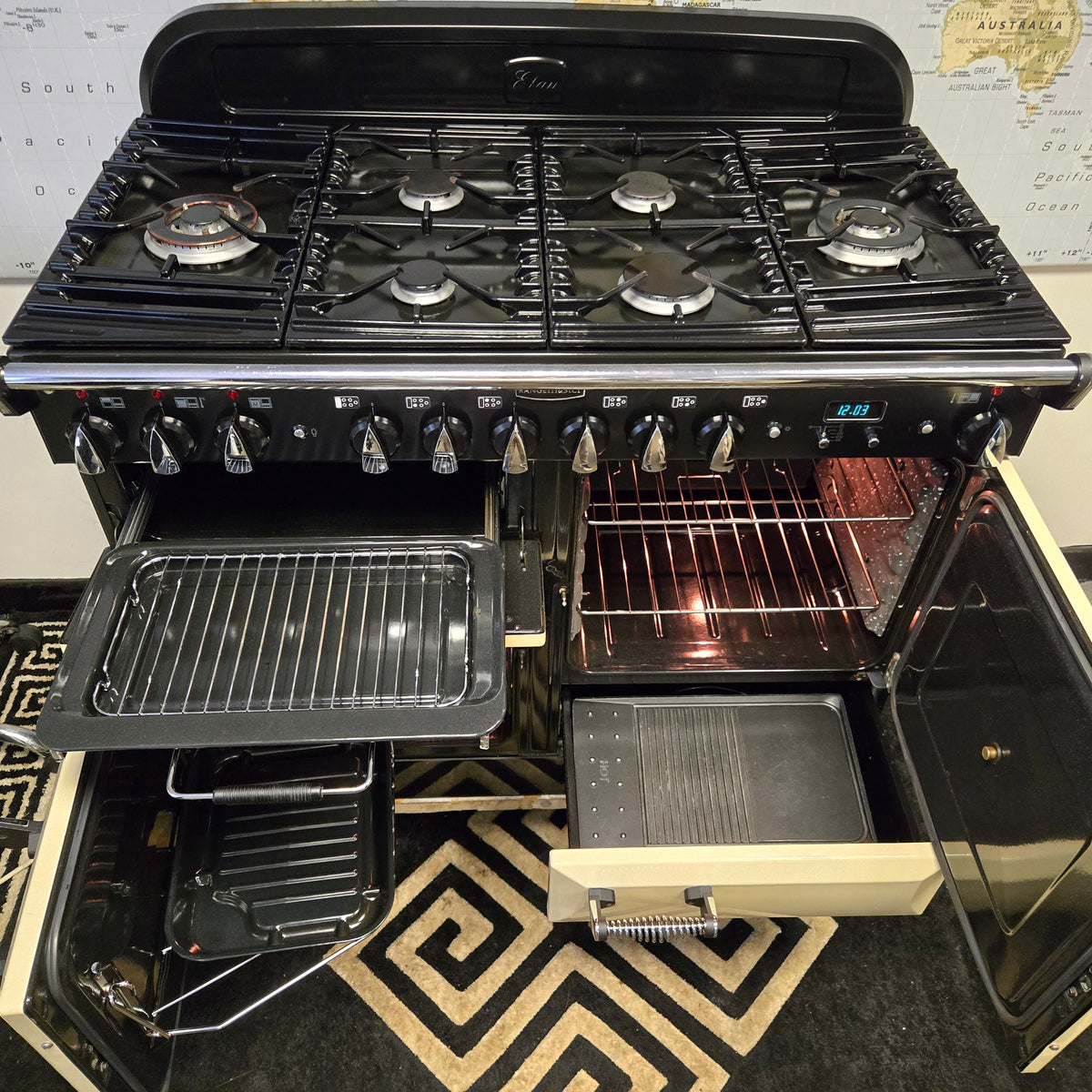 Rangemaster Elan Dual Fuel Range Cooker in Cream and Chrome 110cm