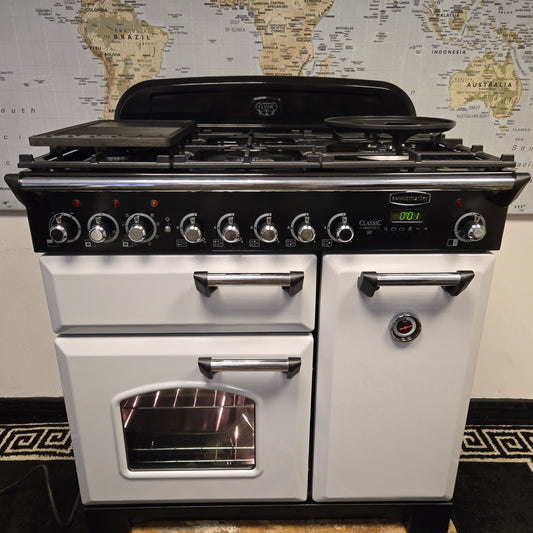 Rangemaster Classic Deluxe Dual Fuel Range Cooker in Grey 90cm