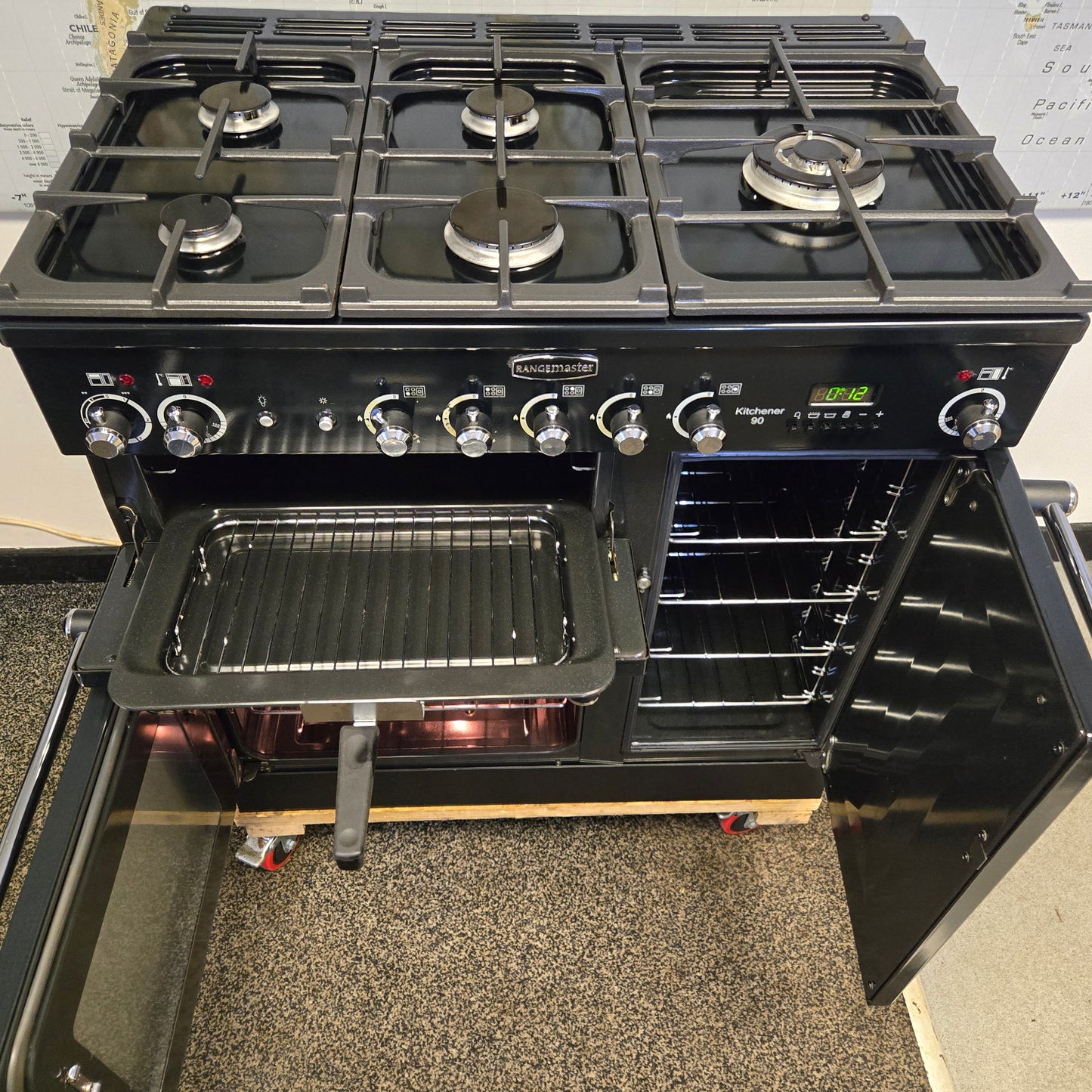 Rangemaster Kitchener Dual Fuel Range Cooker in Black 90cm
