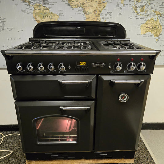 Rangemaster Classic 90 Dual Fuel Range Cooker in Black 90cm