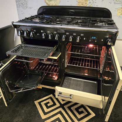 Rangemaster Elan Dual Fuel Range Cooker in Cream and Chrome 110cm
