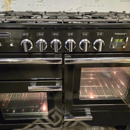 Rangemaster Professional Plus Dual Fuel Range Cooker in Black and Chrome 110cm