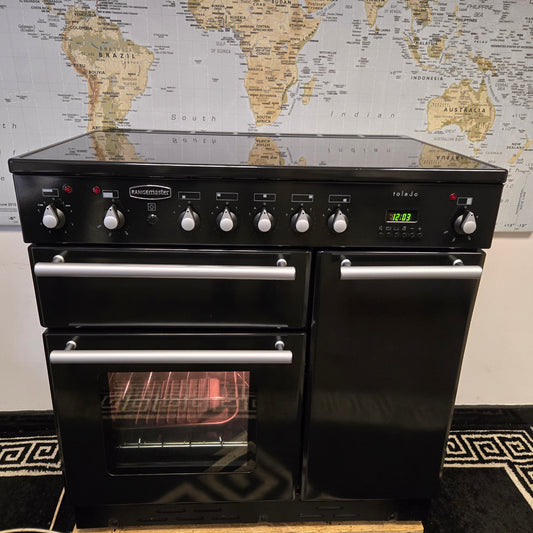 Rangemaster Toledo Induction Range Cooker in Black with a Silver Trim 90cm