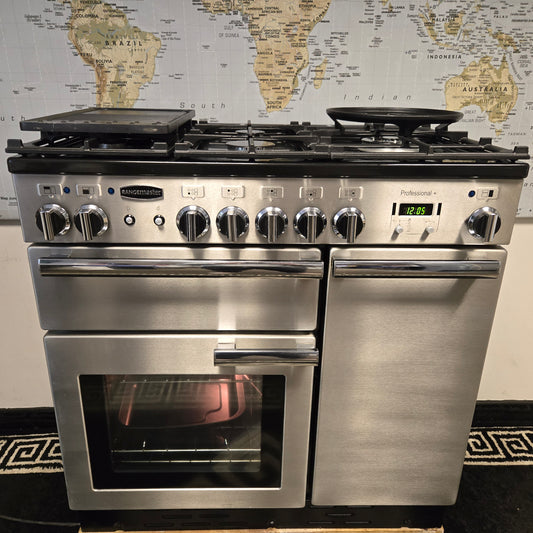 Rangemaster Professional Plus Dual Fuel Range Cooker in Stainless Steel 90cm