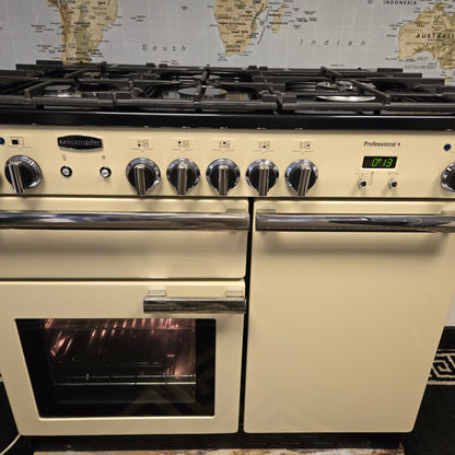 Rangemaster Professional Plus Dual Fuel Range Cooker in Cream and Chrome 100cm