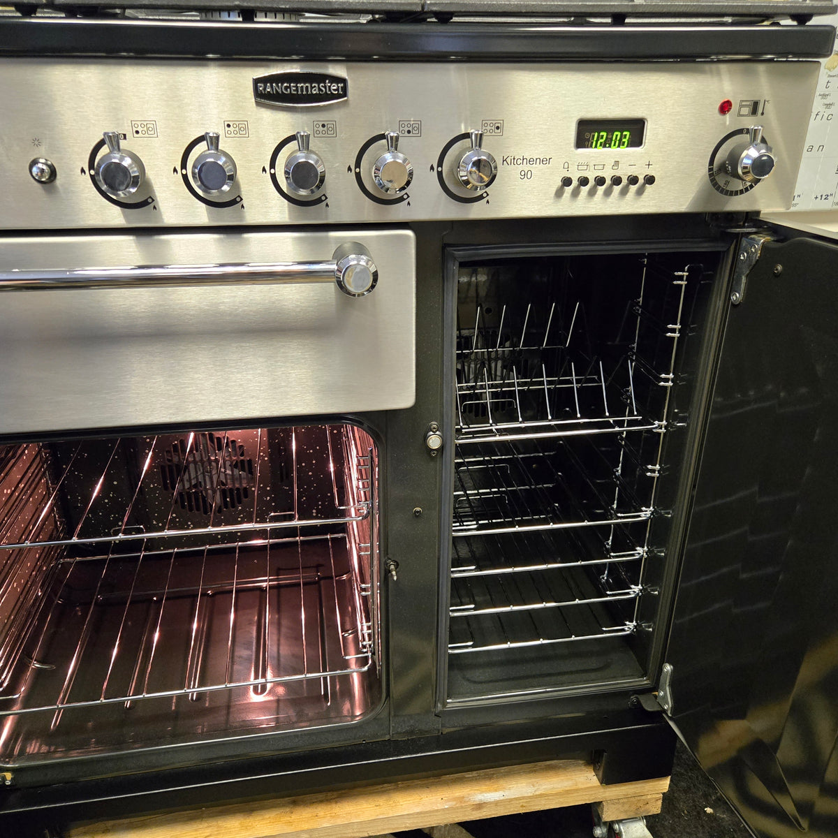 Rangemaster Kitchener Dual Fuel Range Cooker Stainless Steel 90cm