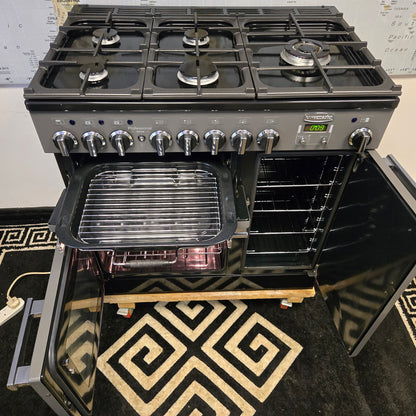Rangemaster Professional Deluxe Dual Fuel Range Cooker in Slate Grey 90cm