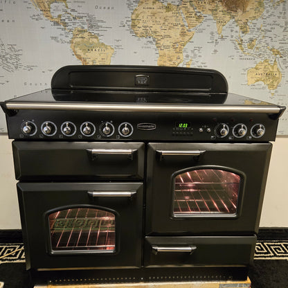Rangemaster Classic Electric Range Cooker in Black with a Chrome Trim 110cm