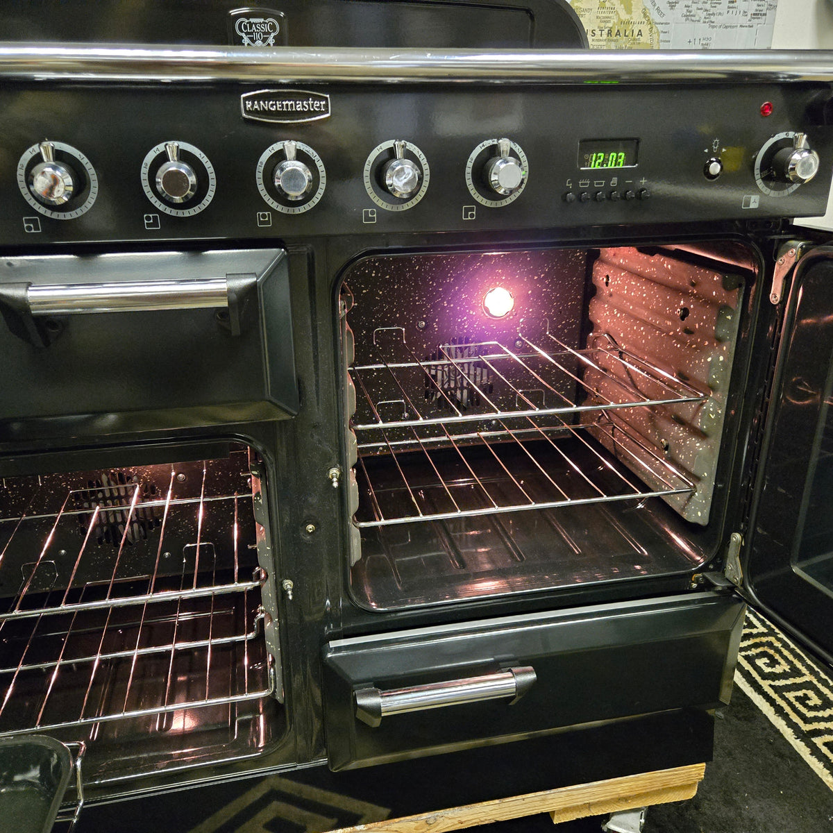 Rangemaster Classic Deluxe Induction Range Cooker in Black and Chrome 110cm