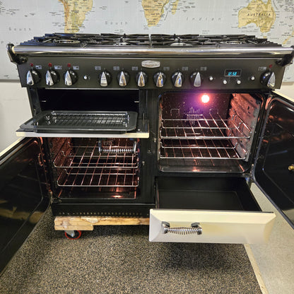 Rangemaster Elan Dual Fuel Range Cooker in Cream and Chrome 110cm