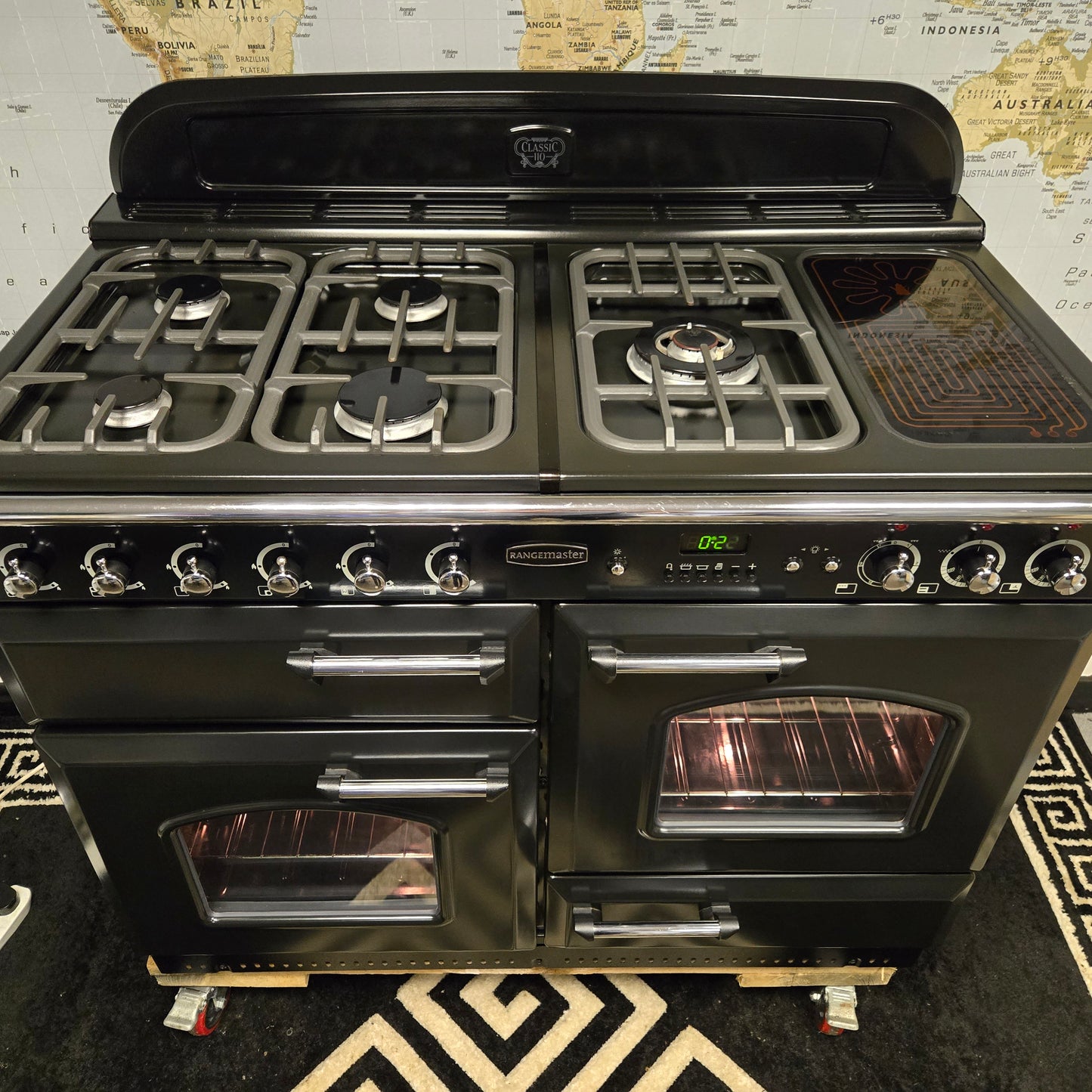 Rangemaster Classic 110 Dual Fuel Range Cooker in Black and Chrome 110cm