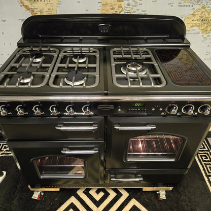 Rangemaster Classic 110 Dual Fuel Range Cooker in Black and Chrome 110cm