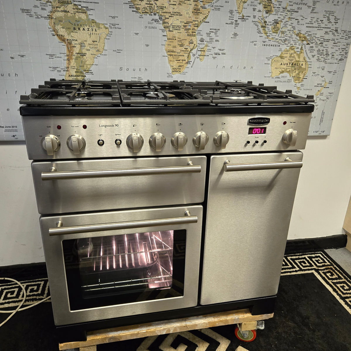 Ex Display Rangemaster Longstock Dual Fuel Range Cooker in Stainless Steel 90cm