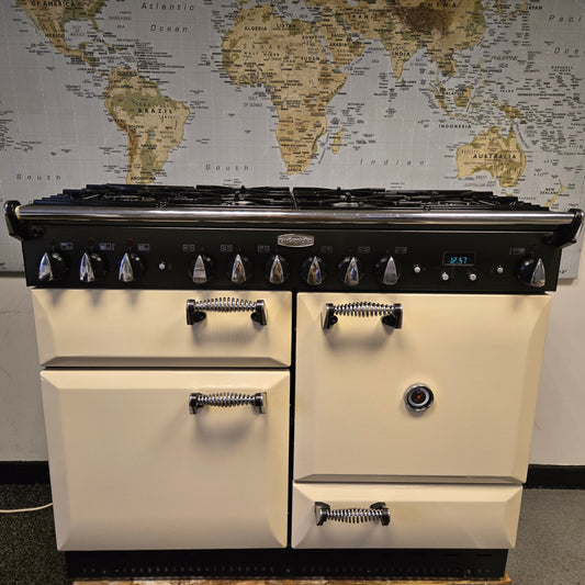 Rangemaster Elan Dual Fuel Range Cooker in Cream and Chrome 110cm