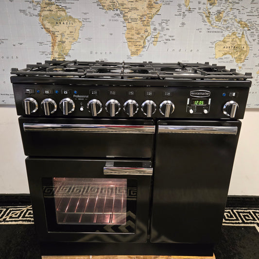 Rangemaster Professional Deluxe Dual Fuel Range Cooker in Black 90cm