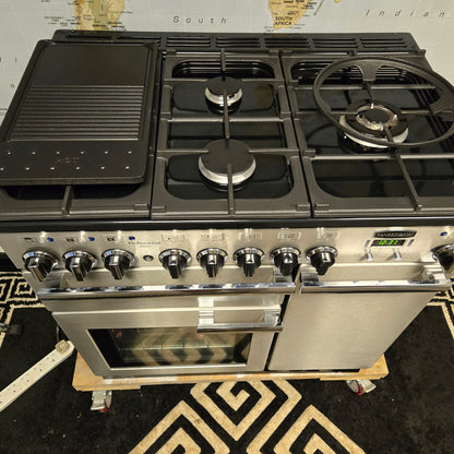 Rangemaster Professional Deluxe Dual Fuel Range Cooker in Stainless Steel 90cm