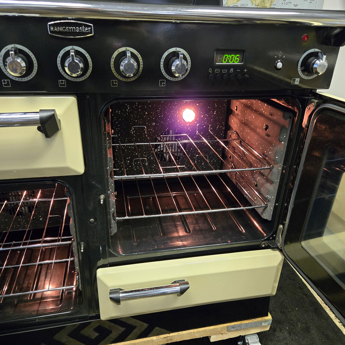 Rangemaster Classic Deluxe Induction Range Cooker in Cream and Chrome 110cm
