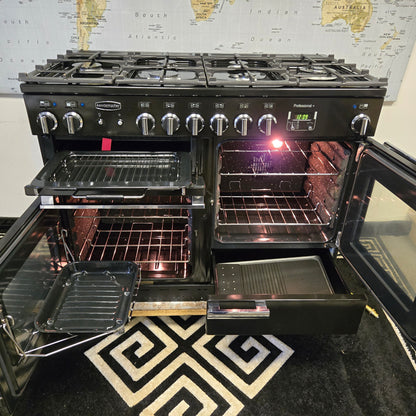 Rangemaster Professional Plus Dual Fuel Range Cooker in Black and Chrome 110cm