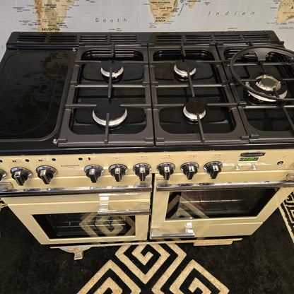 Rangemaster Professional Deluxe Dual Fuel Range Cooker in Cream and Chrome 110cm