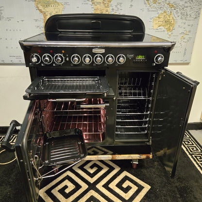 Rangemaster Classic Deluxe Induction Range Cooker in Black with a Chrome Trim 90cm