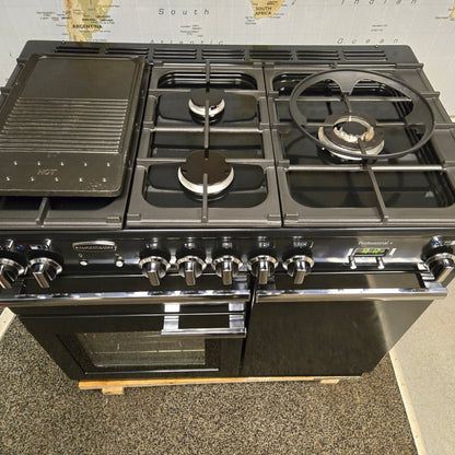 Rangemaster Professional Plus Dual Fuel Range Cooker in Black with a Chrome Trim 100cm