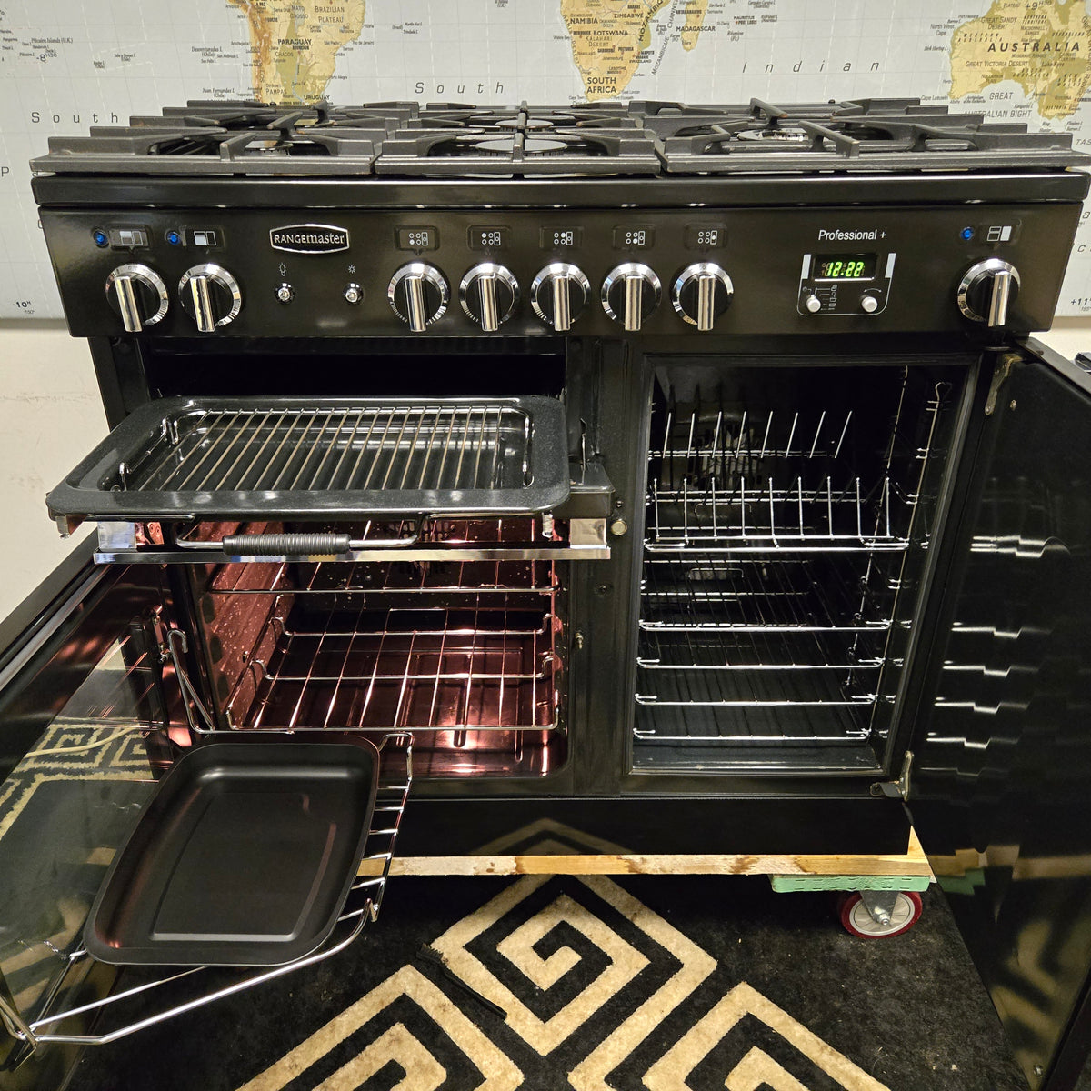 Rangemaster Professional Plus Dual Fuel Range Cooker in Black and Chrome 100cm