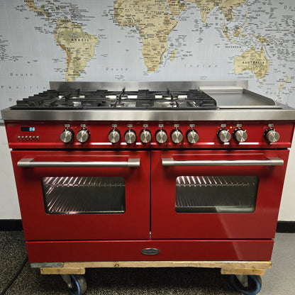 Britannia Delphi Dual Fuel Range Cooker with matching Hood in Red 120cm