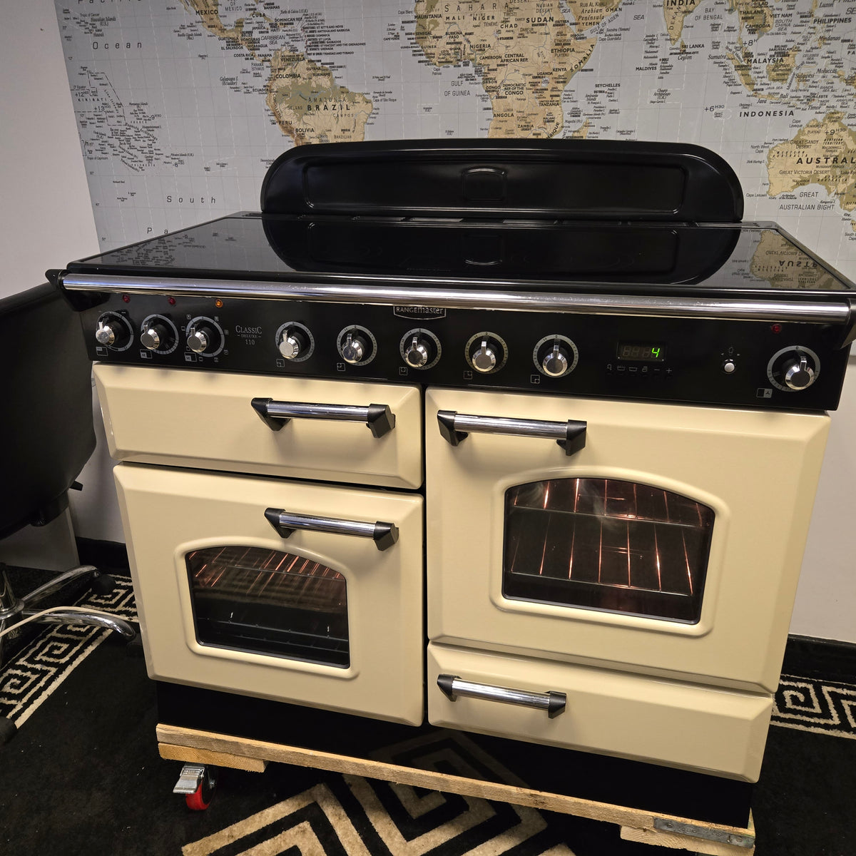 Rangemaster Classic Deluxe Induction Range Cooker in Cream and Chrome 110cm