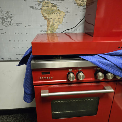 Britannia Delphi Dual Fuel Range Cooker with matching Hood in Red 120cm
