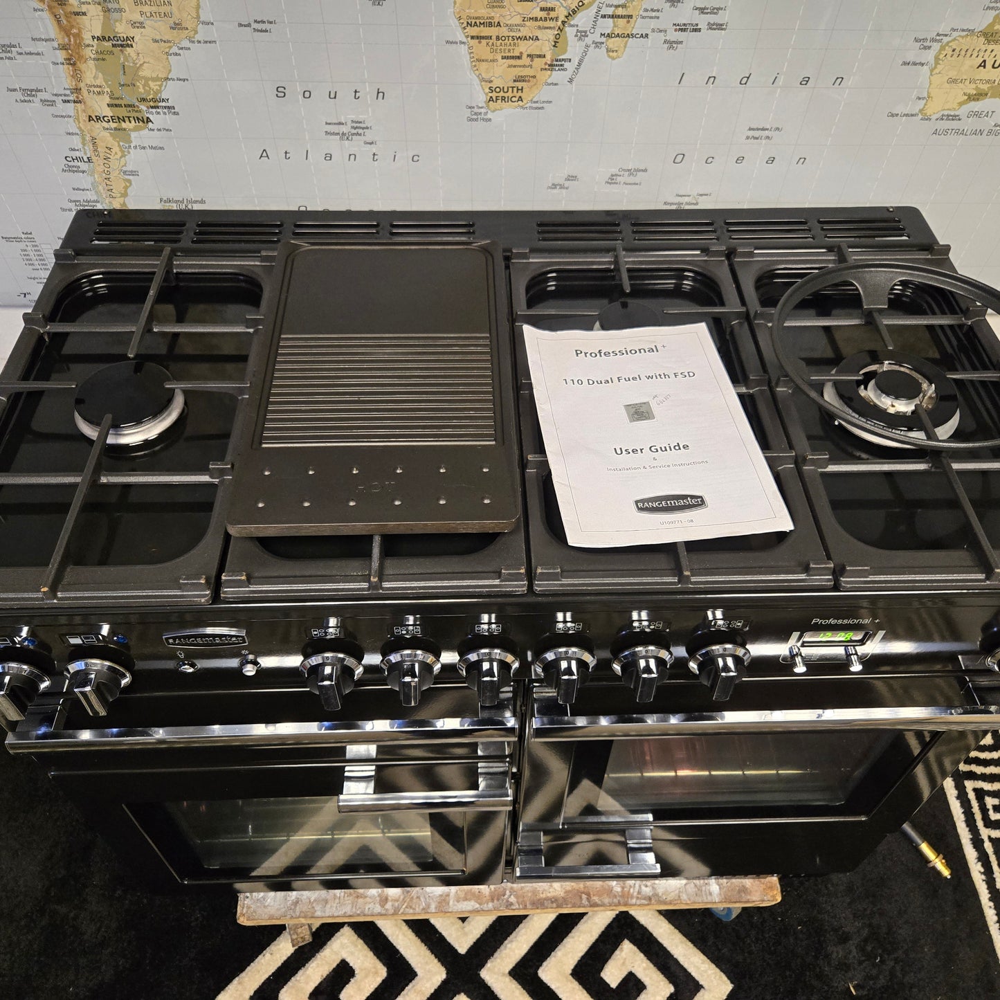 Rangemaster Professional Plus Dual Fuel Range Cooker in Black and Chrome 110cm