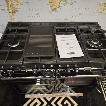 Rangemaster Professional Plus Dual Fuel Range Cooker in Black and Chrome 110cm