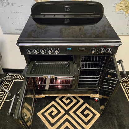 Rangemaster Classic 90 Electric Range Cooker in Black and Chrome 90cm