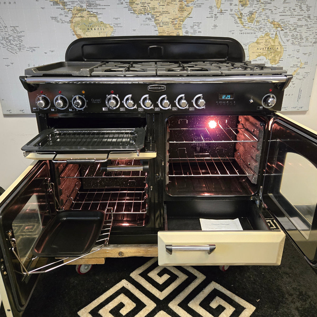 Rangemaster Classic Deluxe Dual Fuel Range Cooker in Cream 110cm