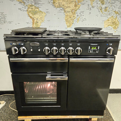 Rangemaster Professional Plus Dual Fuel Range Cooker in Black with a Chrome Trim 100cm