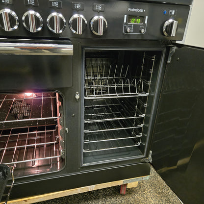 Rangemaster Professional Plus Dual Fuel Range Cooker in Black with a Chrome Trim 100cm