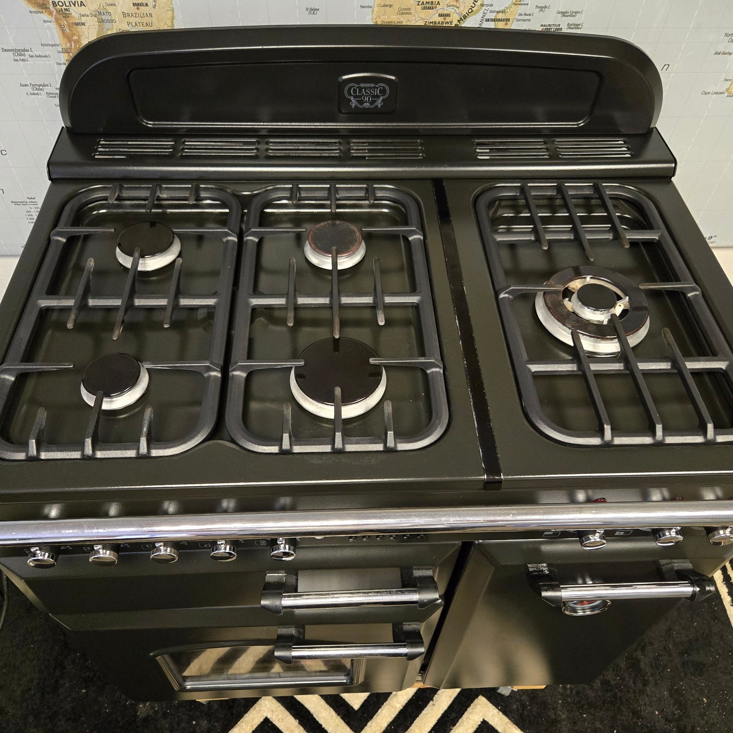 Rangemaster Classic 90 Dual Fuel Range Cooker in Black and Chrome 90cm
