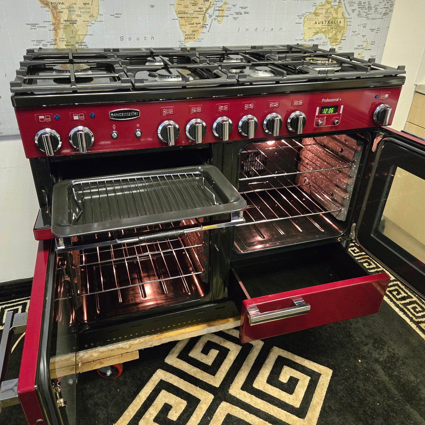 Rangemaster Professional Plus Dual Fuel Range Cooker in Cranberry Red 110cm