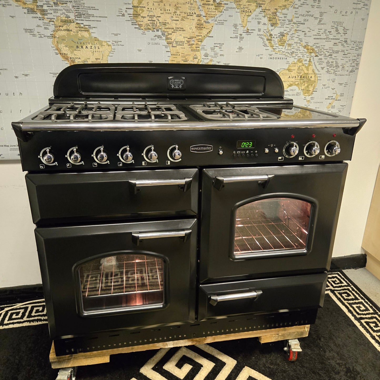 Rangemaster Classic 110 Dual Fuel Range Cooker in Black and Chrome 110cm