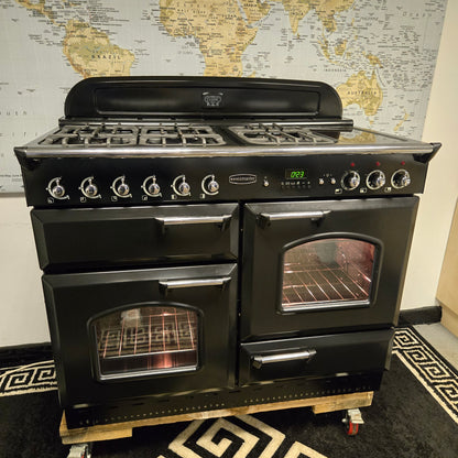 Rangemaster Classic 110 Dual Fuel Range Cooker in Black and Chrome 110cm
