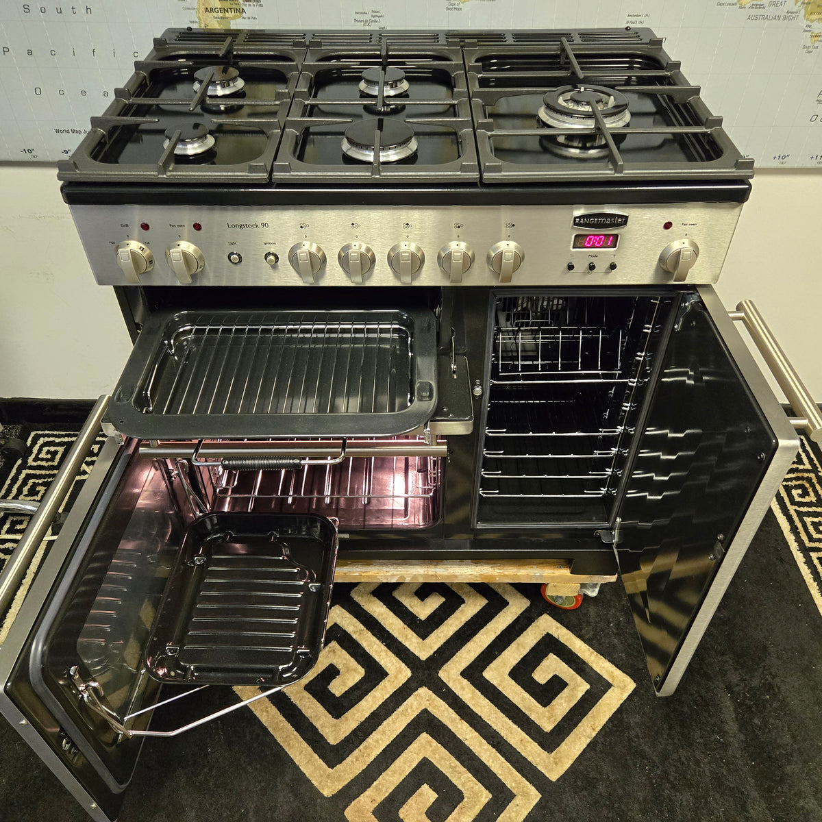 Ex Display Rangemaster Longstock Dual Fuel Range Cooker in Stainless Steel 90cm