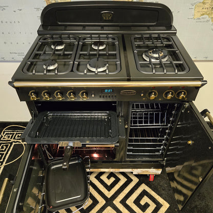 Rangemaster Classic Dual Fuel Range Cooker in Black and Gold 90cm