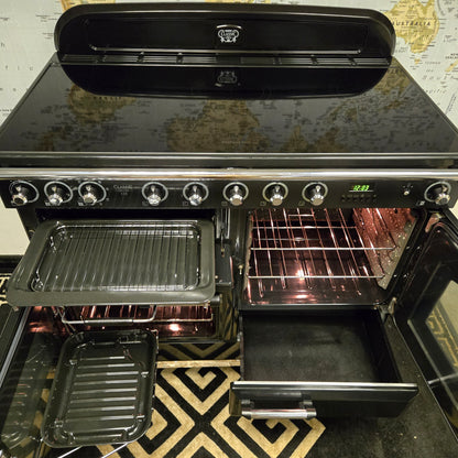 Rangemaster Classic Deluxe Induction Range Cooker in Black and Chrome 110cm