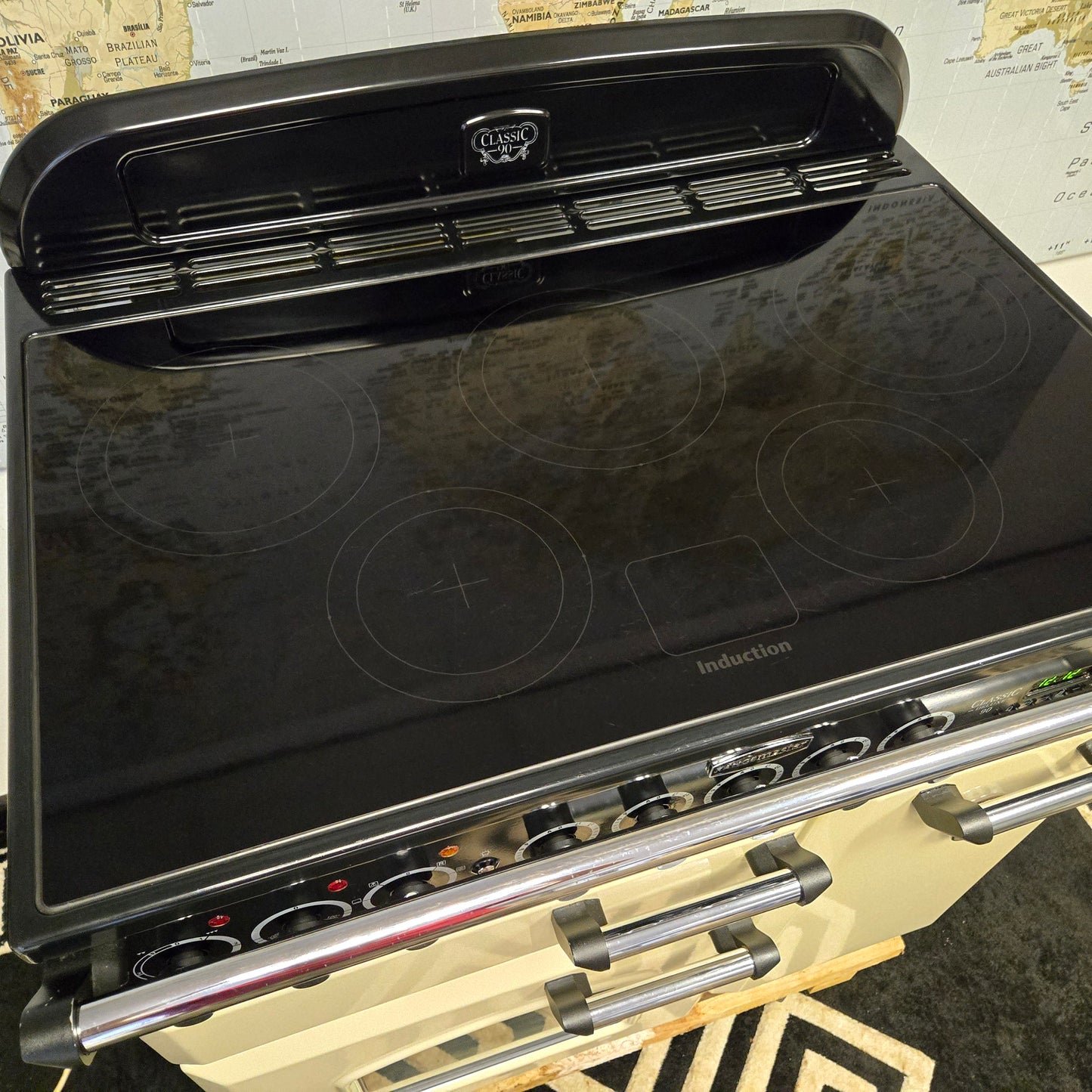 Rangemaster Classic Deluxe Induction Range Cooker in Cream and Chrome 90cm