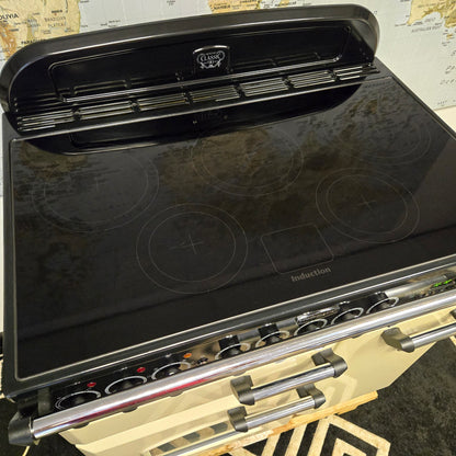 Rangemaster Classic Deluxe Induction Range Cooker in Cream and Chrome 90cm