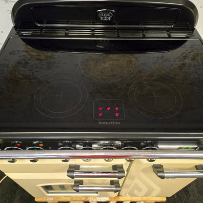 Rangemaster Classic Deluxe Induction Range Cooker in Cream and Chrome 90cm