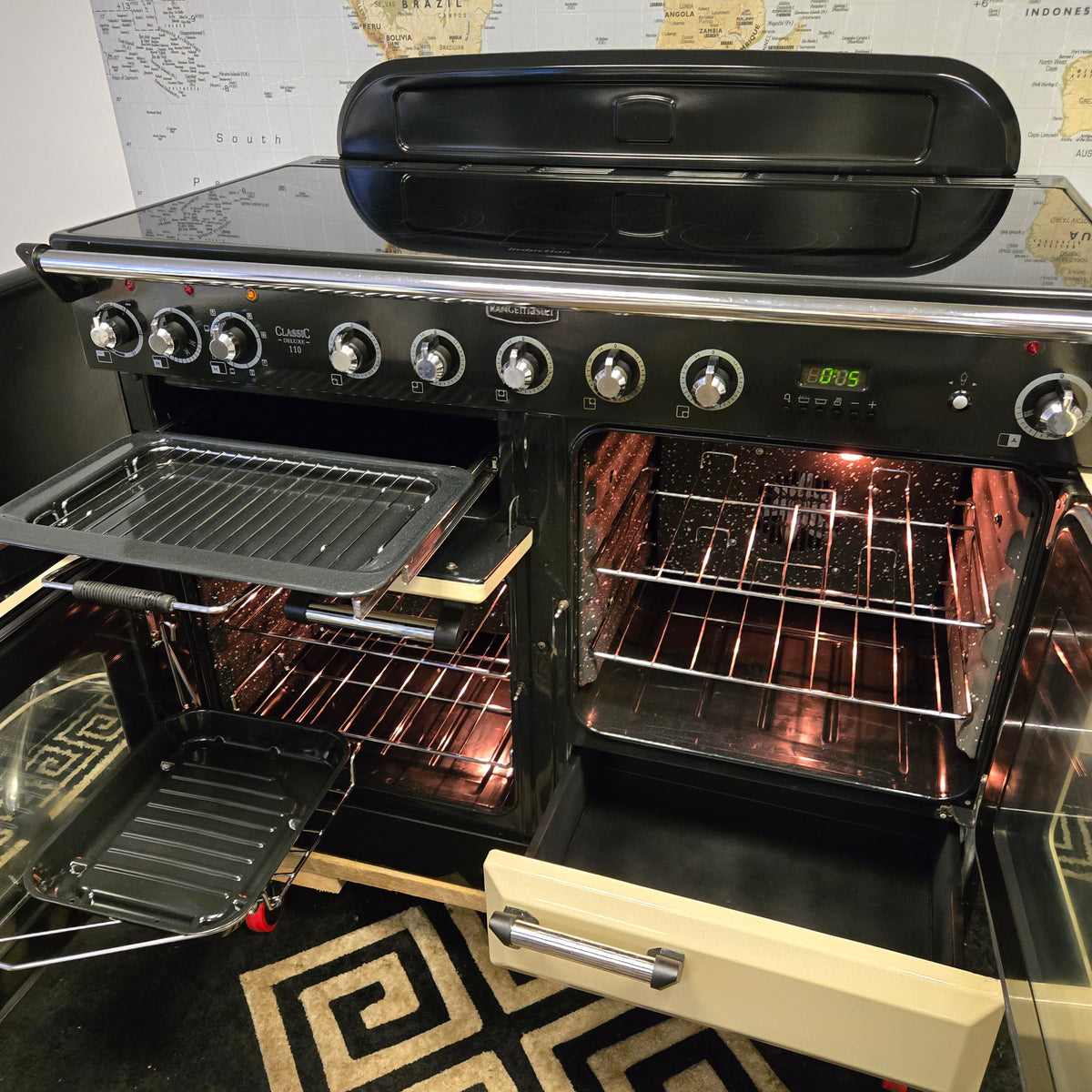 Rangemaster Classic Deluxe Induction Range Cooker in Cream and Chrome 110cm