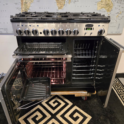 Rangemaster Professional Deluxe Dual Fuel Range Cooker in Stainless Steel 90cm