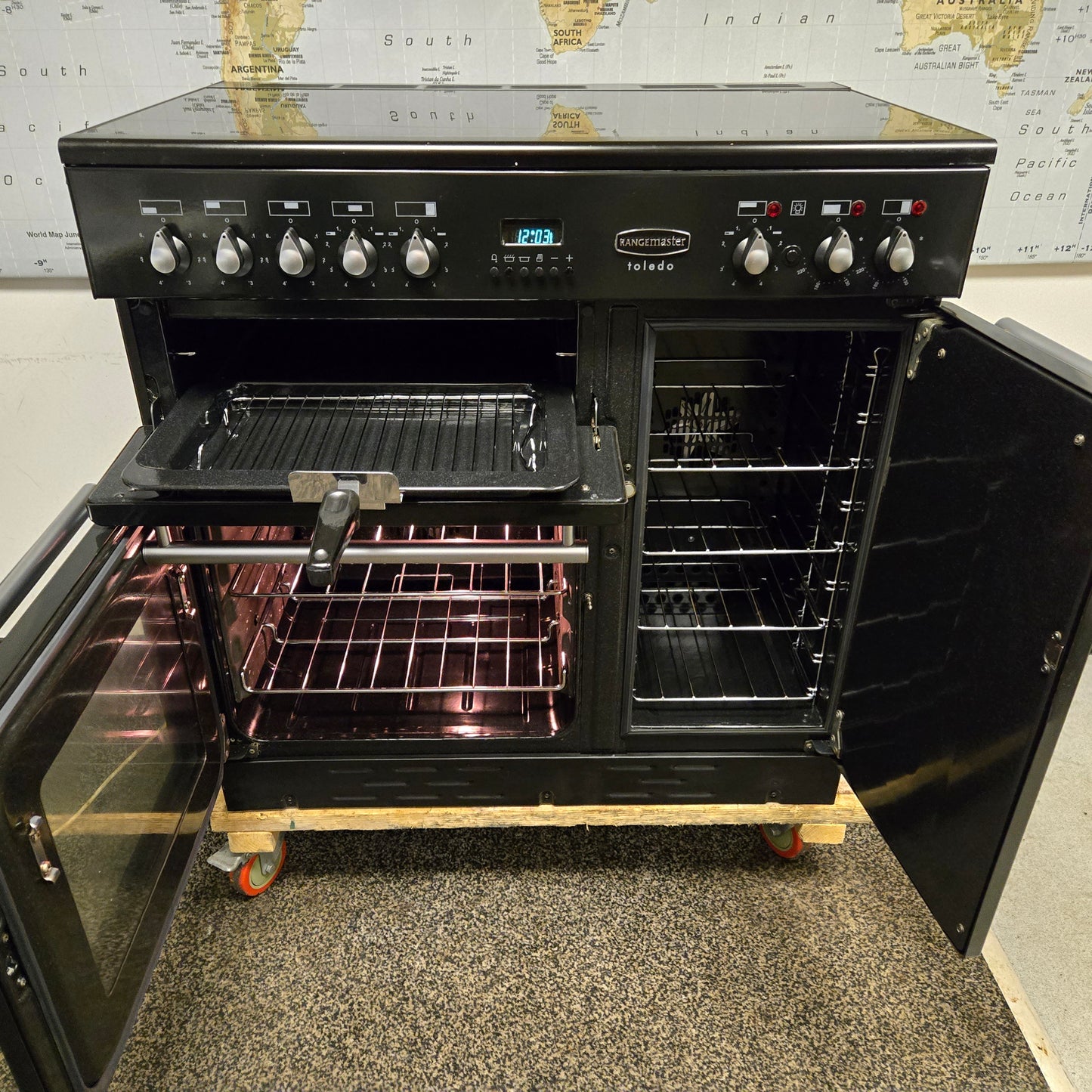 Rangemaster Toledo Electric Range Cooker in Black with a Silver Trim 90cm
