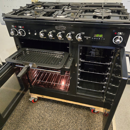 Rangemaster Kitchener Dual Fuel Range Cooker in Black 90cm